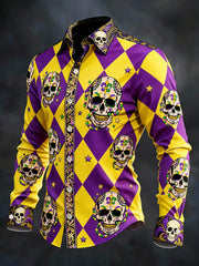 Men's Mardi Gras Carnival Skull Long-Sleeve Shirt
