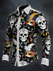 Men's Mardi Gras Carnival Skull Long-Sleeve Shirt