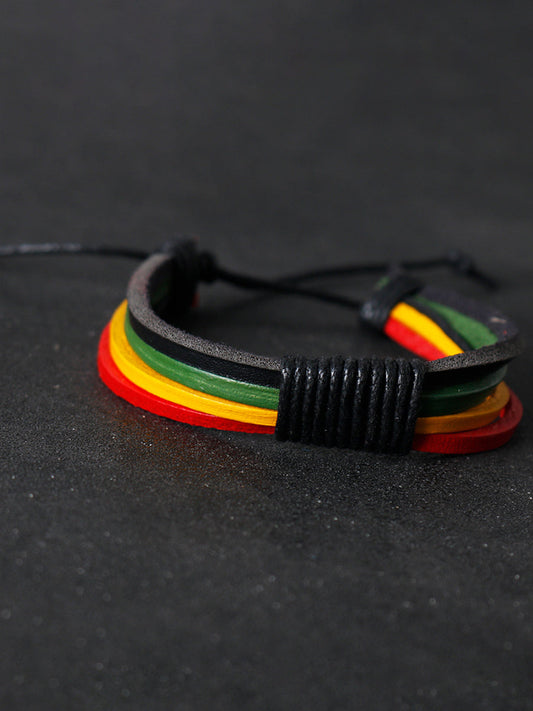 Unisex Jamaican Reggae Leather Braided Bracelet
