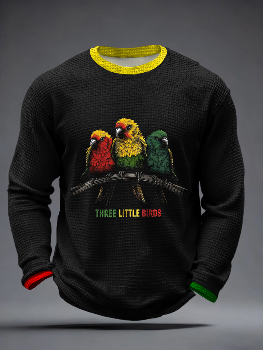 Men's Reggae Music Three Little Birds Print Waffle Long-Sleeve T-Shirt