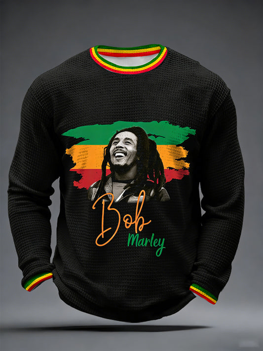 Men's Reggae Music Inspired Print Waffle Long-Sleeve T-Shirt