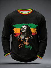 Men's Reggae Music Inspired Print Waffle Long-Sleeve T-Shirt