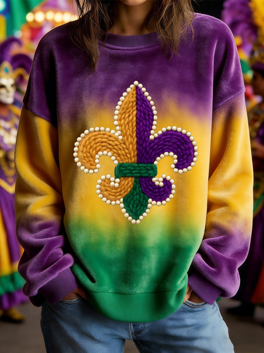 Women's Mardi Gras Fleur De Lis Gradient Print Casual Flannel Sweatshirt