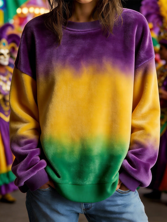 Women's Mardi Gras Gradient Print Casual Flannel Sweatshirt