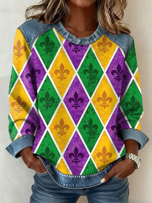 Women's Mardi Gras Pattern Patchwork Art Sweatshirt