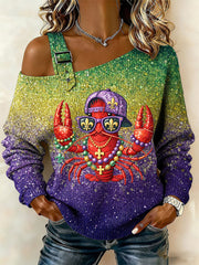 Women's Mardi Gras Print Off-Shoulder Top