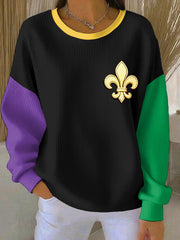 Women's Mardi Gras Fleur De Lis Colorblock Print Casual Sweatshirt