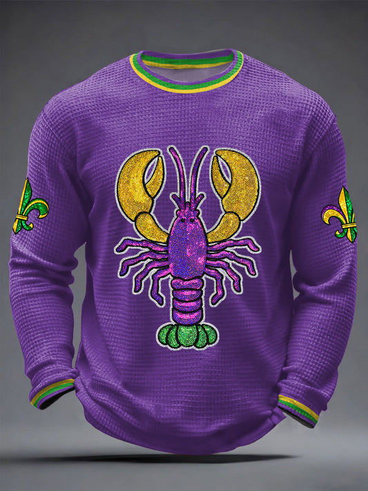Men's Mardi Gras Lobster Fleur De Lis Print Casual Long Sleeve T-Shirt