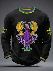 Men's Mardi Gras Lobster Fleur De Lis Print Casual Long Sleeve T-Shirt