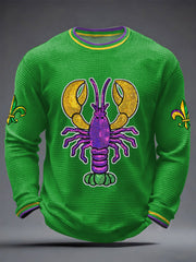 Men's Mardi Gras Lobster Fleur De Lis Print Casual Long Sleeve T-Shirt