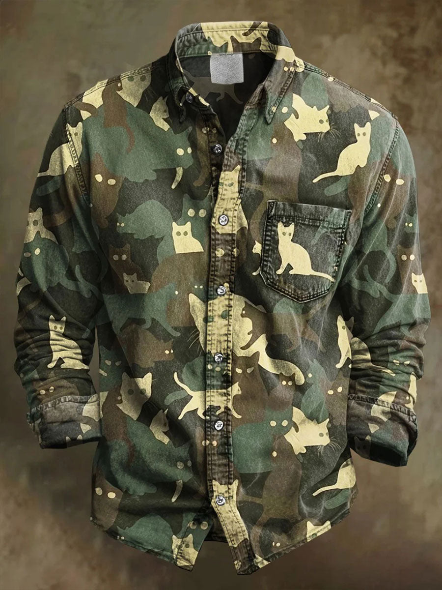 Men's Vintage Cat Camouflage Shirt
