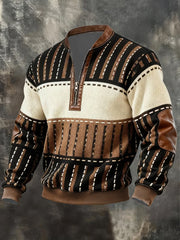 Men'S Casual Retro Contrast Color Half Zip Long Sleeve Sweatshirt