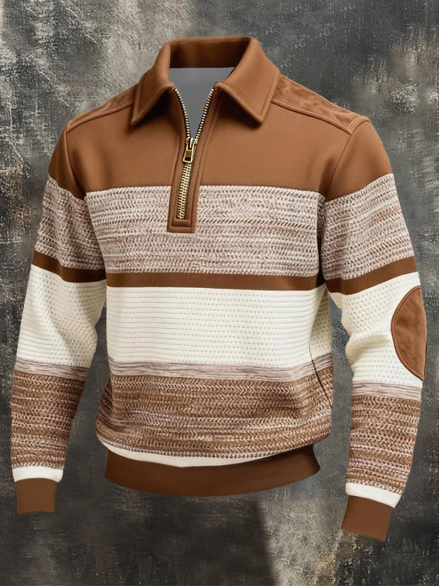 Men's Vintage Patchwork Zip Lapel Sweatshirt