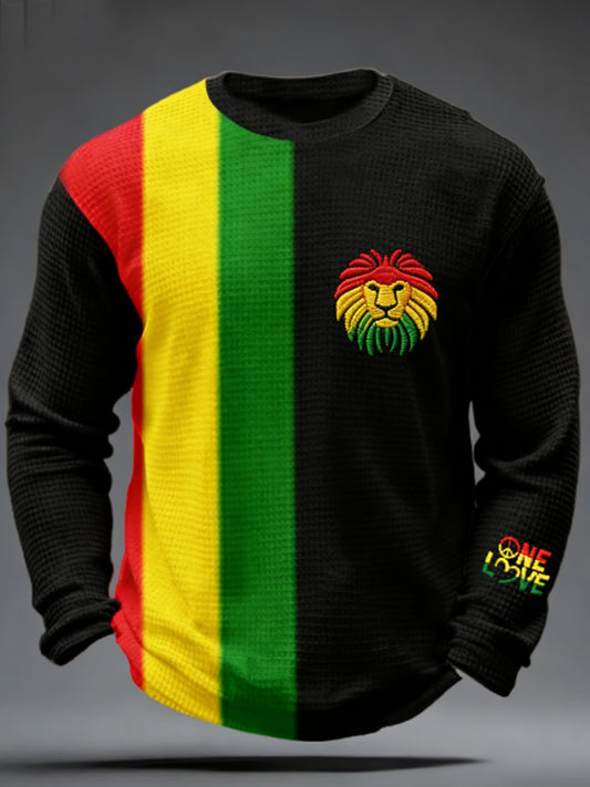 Men's One Love Rasta Lion Waffle Long Sleeve T-Shirt