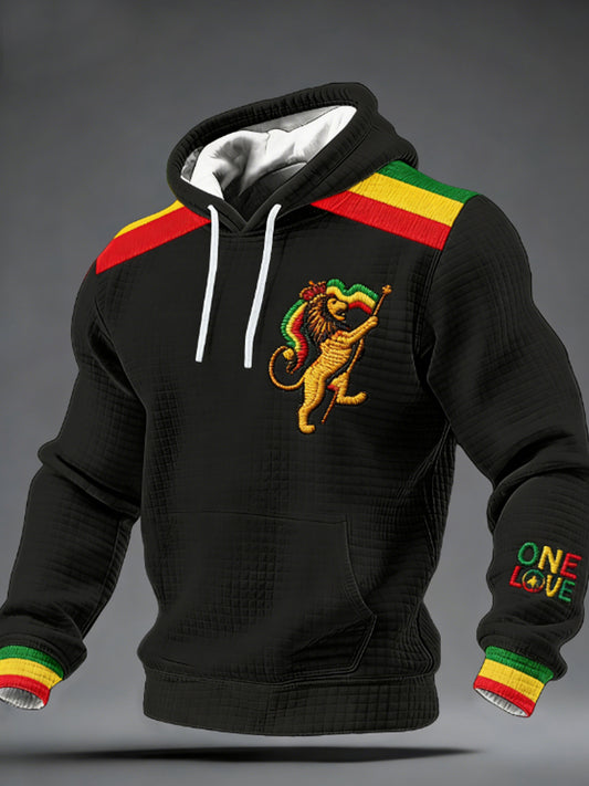 Men's One Love Rasta Lion Checkered Cotton Hoodie