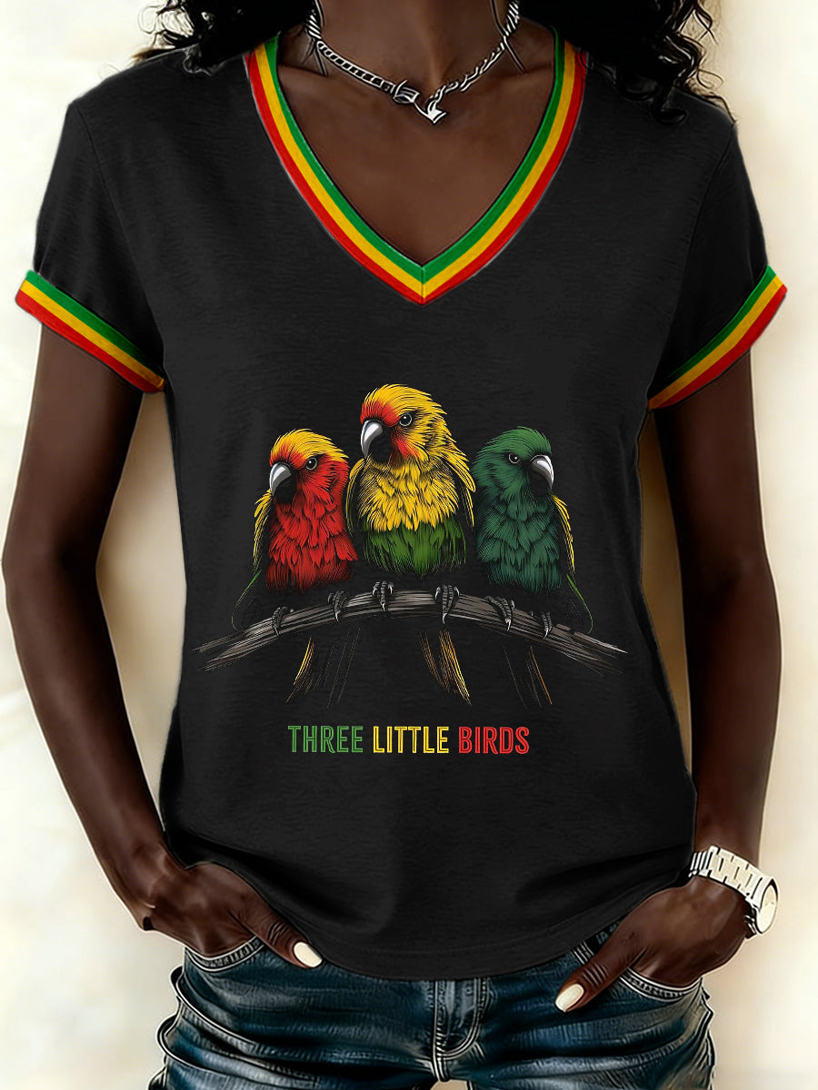 Women's Reggae Music Inspired Print V-Neck T-Shirt