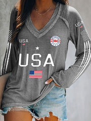 Women's USA Flag V-Neck Tops