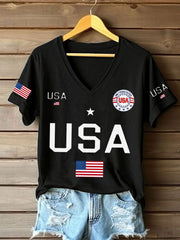 Women's USA Flag V-Neck T-Shirts