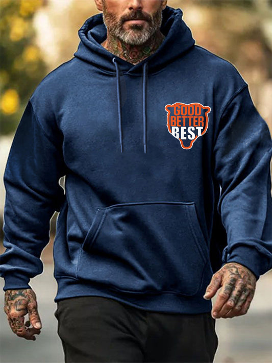 Men's  Good Better Best Print Football Fans Gameday Casual Hoodie