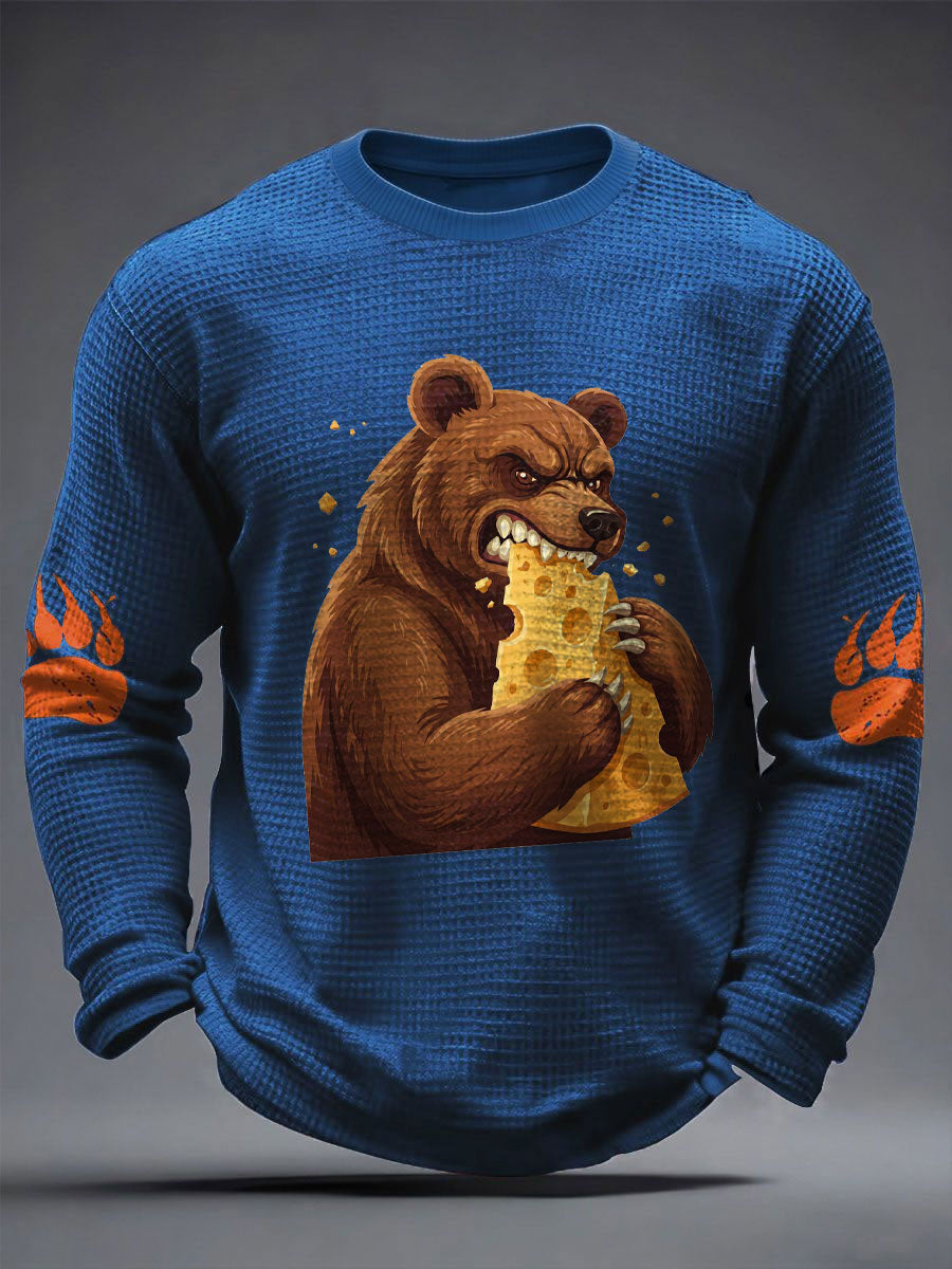 Men's Bears Eating Cheese Football Lover Printed Waffle Tops
