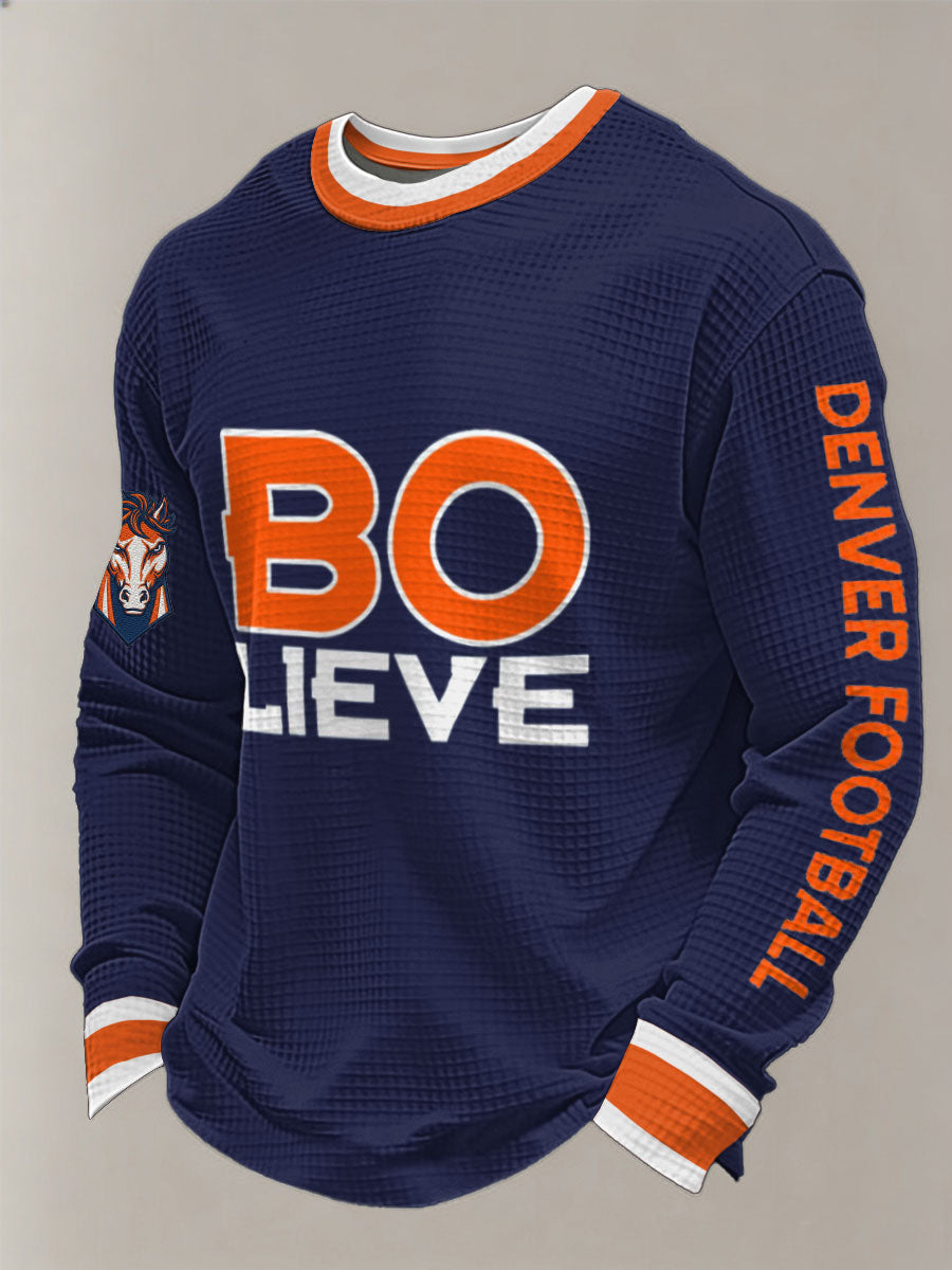 Men's Let's Ride Horse Football Lover Print  Waffle Sweatshirt