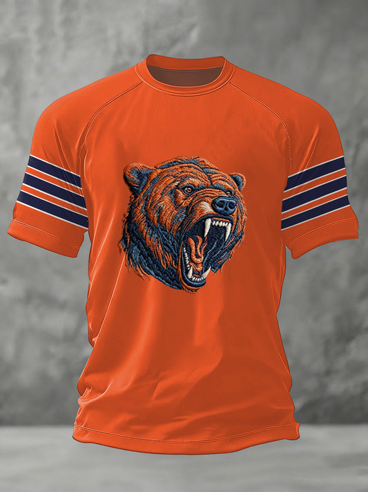 Men's Bear Print Football Fans Gameday Casual Tee