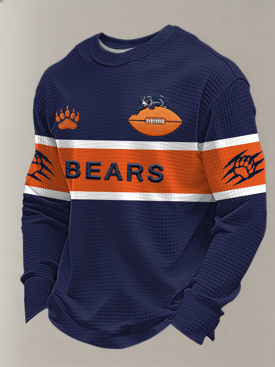 Men's Bears Print Football Fans Gameday Casual Waffle Long Sleeve T-Shirt