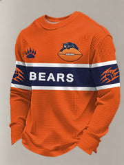 Men's Bears Print Football Fans Gameday Casual Waffle Long Sleeve T-Shirt