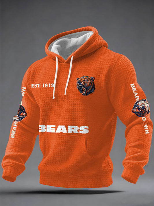 Men's Bears Print Football Fans Gameday Casual Waffle Checkered Hoodie