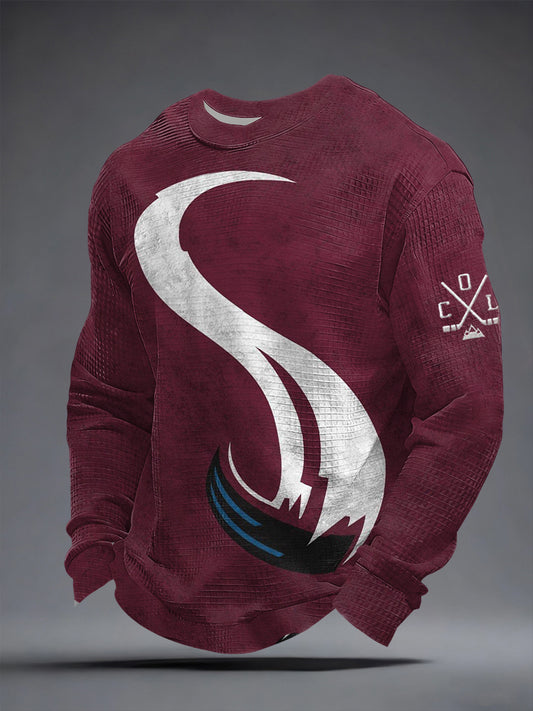 Men's Ice Hockey Print Casual Waffle Sweatshirt