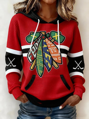 Women's Vintage Hockey Print Large-sized Hooded Sweatshirt