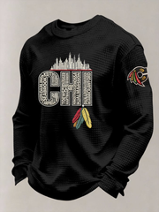 Men's Vintage Hockey Print Waffle Crewneck Sweatshirt
