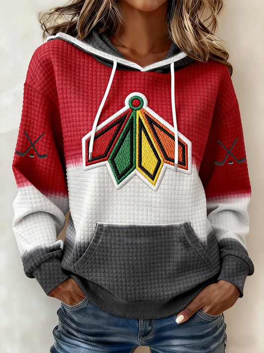 Women's Vintage Hockey Print Large-sized Hooded Sweatshirt