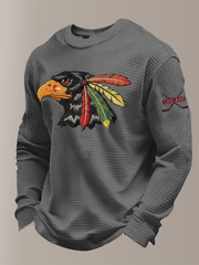 Men's Vintage Hockey Print Waffle Crewneck Sweatshirt