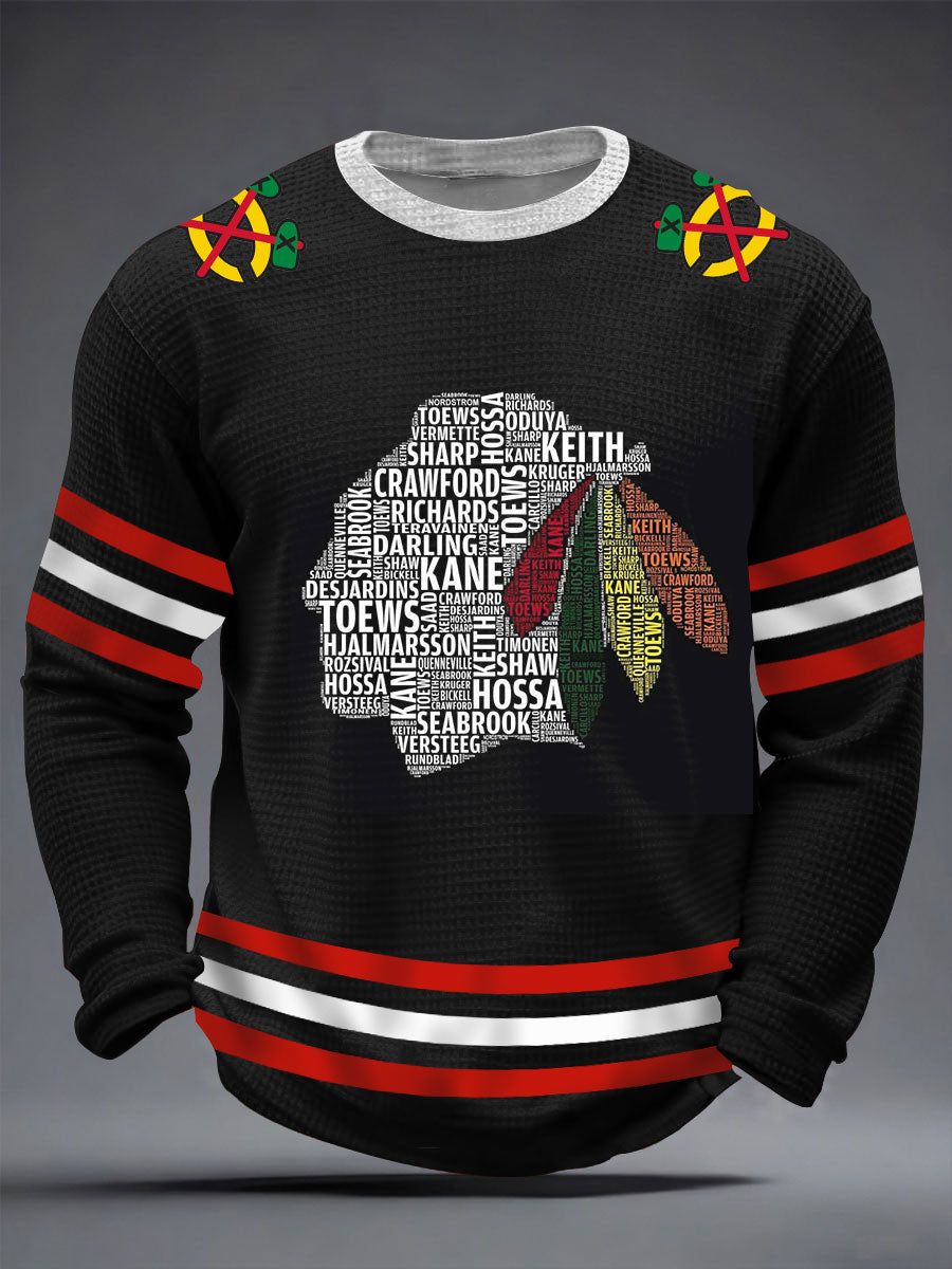 Men's Vintage Hockey Print Waffle Long Sleeve T-Shirt