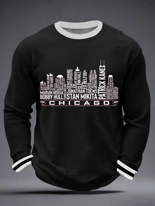 Men's Vintage Hockey Print Waffle Long Sleeve T-Shirt