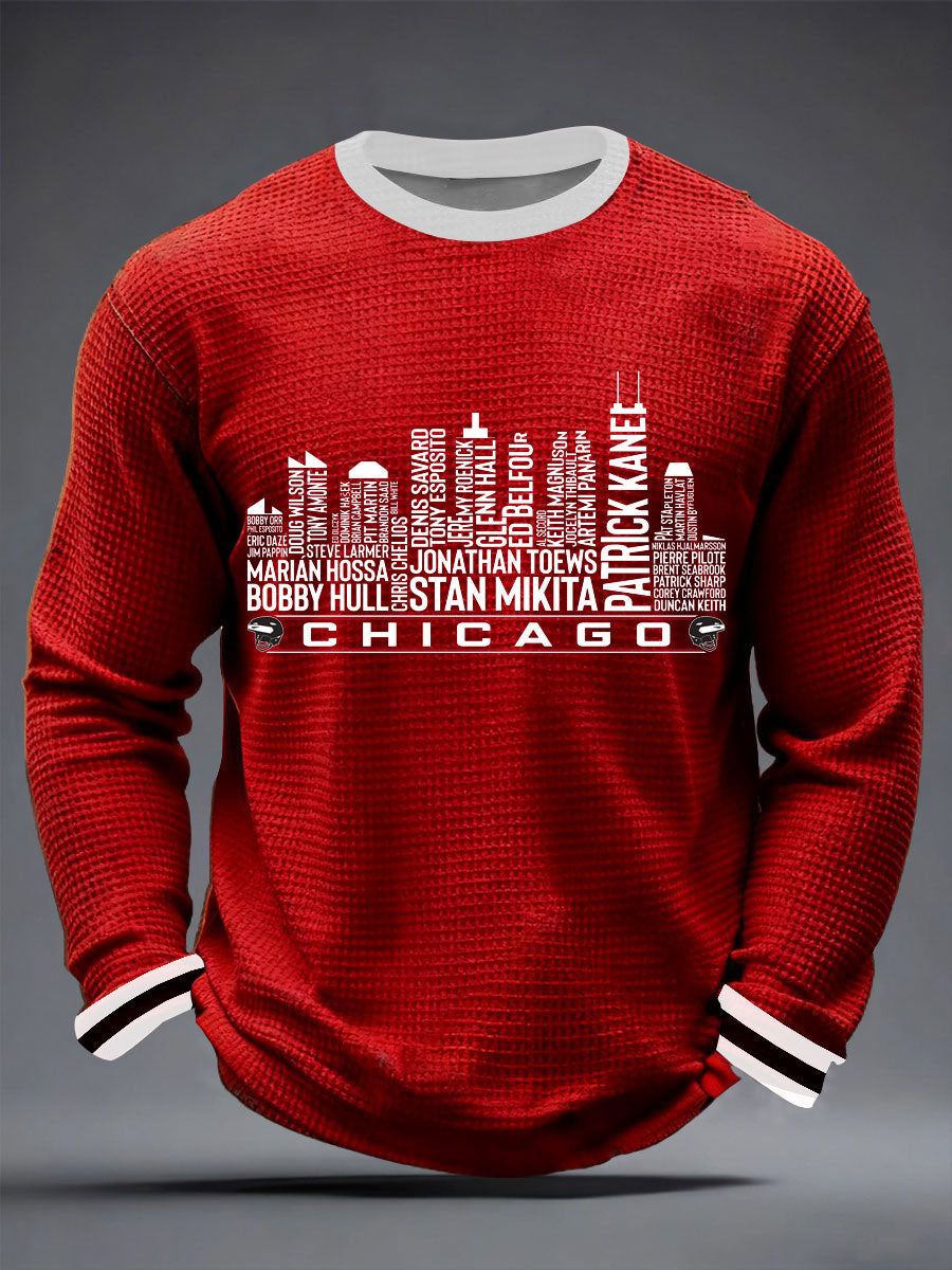 Men's Vintage Hockey Print Waffle Long Sleeve T-Shirt