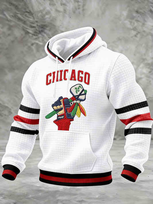 Men's Hockey Printed Checkered Cotton Hoodie