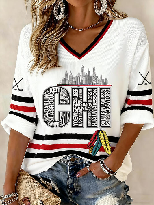 Women's Vintage Hockey Print Waffle T-shirt
