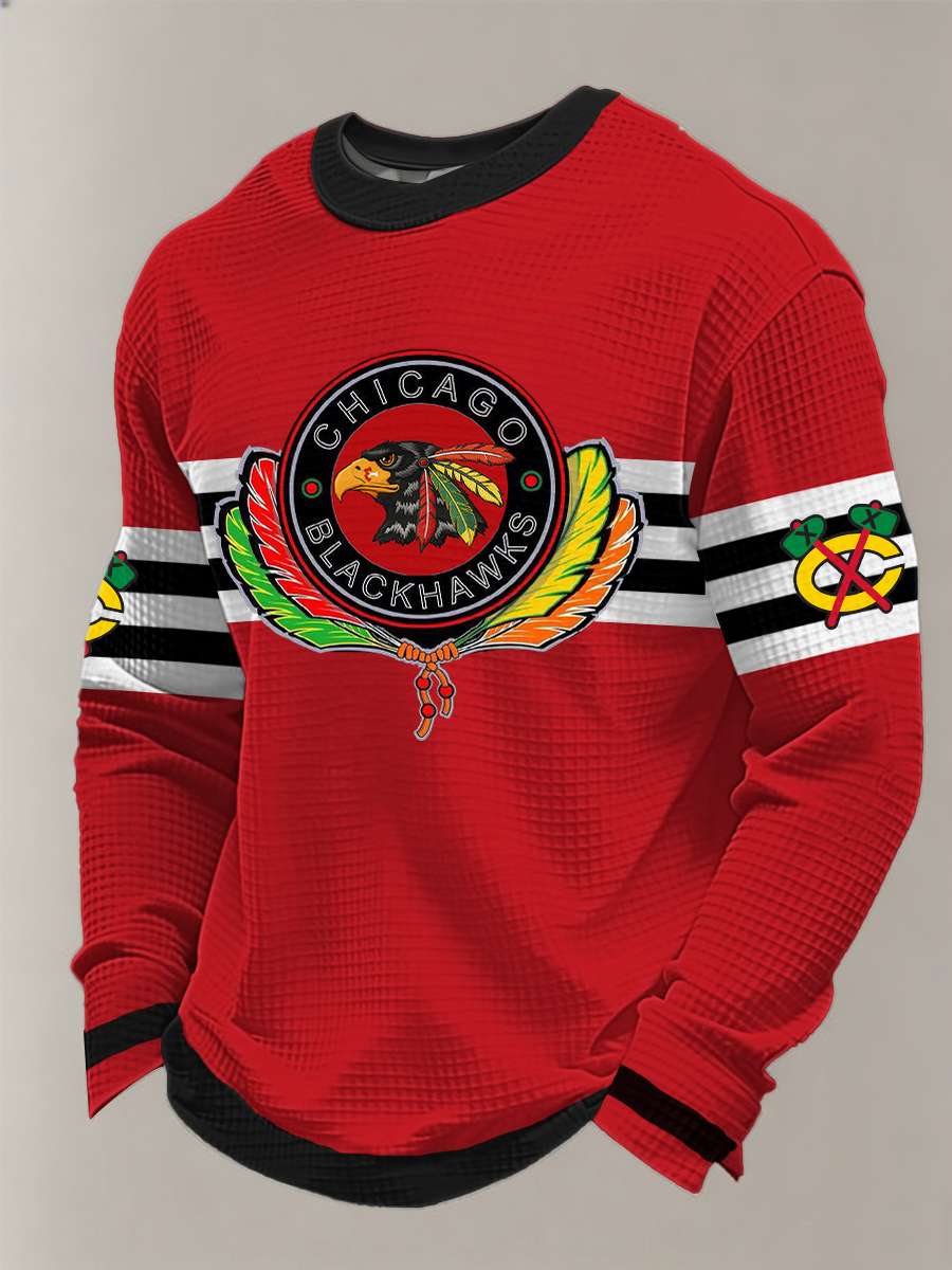 Men's Vintage Hockey Print Waffle Crewneck Sweatshirt