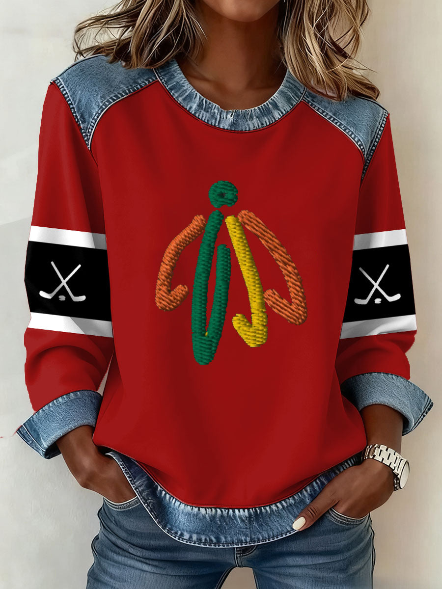 Women's Ice Hockey Pattern Patchwork Art Sweatshirt