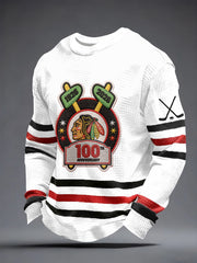 Men's Chicago Hockey 100th Anniversary Print Waffle Sweatshirt