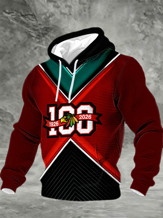 Men's Hockey Printed Checkered Cotton Hoodie