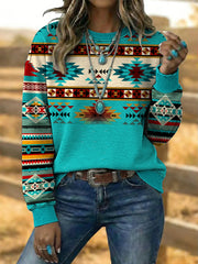 Women's Vintage Western Aztec Art  Sweatshirt