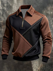 Men's Retro Color Block Print  Zip-Up Sweatshirt
