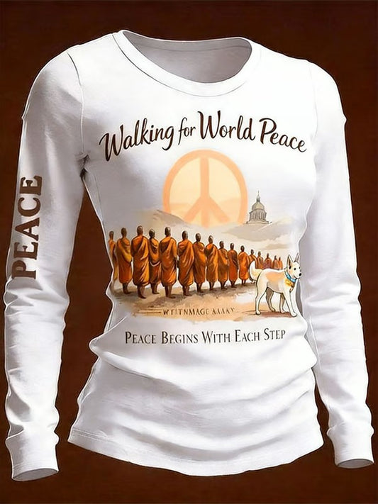 Women's Walk For The World Peace Printed Long Sleeve T-shirt