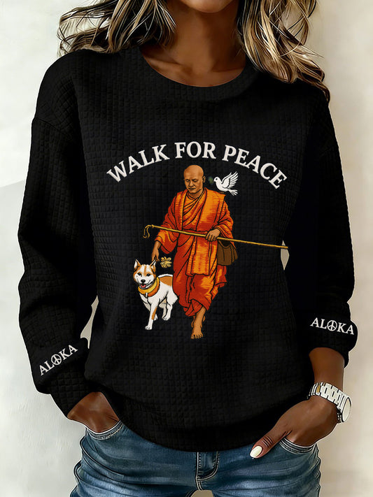 Women's Walk For Peace Monks With Aloka Dog Printed Sweatshirt