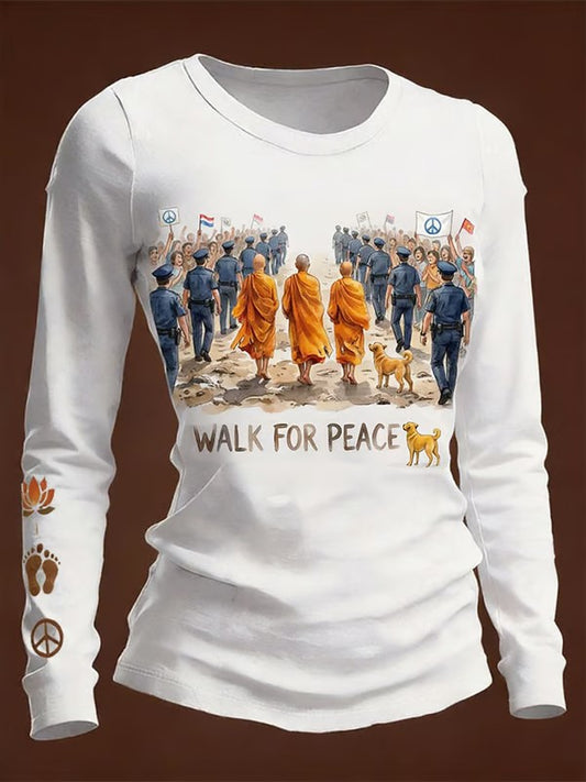 Women's Walk For Peace Printed Long Sleeve T-shirt