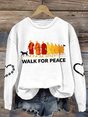 Women's Walk For Peace Monks With Aloka Dog Printed Sweatshirt