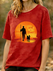 Women's Walk For Peace Monks With Aloka Dog Printed T-shirt